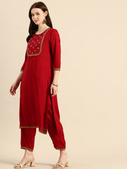 Maroon embroidered Kurta with Trousers with dupatta
