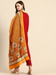 Maroon embroidered Kurta with Trousers with dupatta