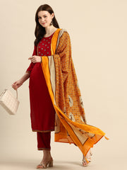 Maroon embroidered Kurta with Trousers with dupatta