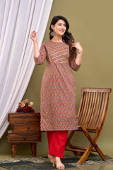 Ethnic Motifs Printed Regular Gotta Patti Pure Cotton Kurta With Trousers