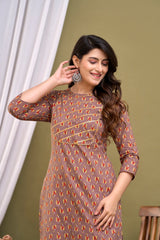 Ethnic Motifs Printed Regular Gotta Patti Pure Cotton Kurta With Trousers