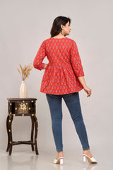 Red Ethnic Motifs Cotton Empire Top