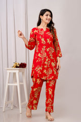 Red Printed Top With Palazzo Co-ord Set