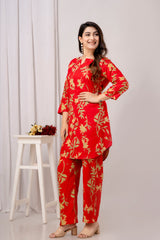 Red Printed Top With Palazzo Co-ord Set