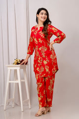 Red Printed Top With Palazzo Co-ord Set