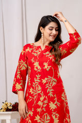 Red Printed Top With Palazzo Co-ord Set