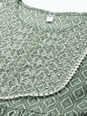 Pure Cotton Embroidered Ethnic Print Peplum Top