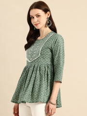 Pure Cotton Embroidered Ethnic Print Peplum Top