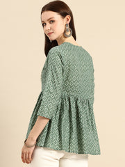 Pure Cotton Embroidered Ethnic Print Peplum Top