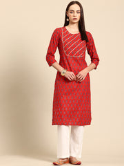 Red printed Kurta with Trousers