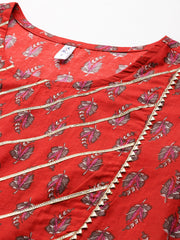 Red printed Kurta with Trousers