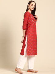 Red printed Kurta with Trousers