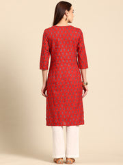 Red printed Kurta with Trousers
