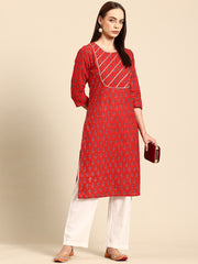 Red printed Kurta with Trousers