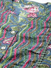 Floral Print Mandarin Collar Pure Cotton Top