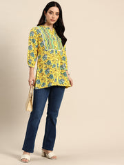 Floral Print Mandarin Collar Pure Cotton Top