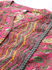 Floral Print Mandarin Collar Cotton Top