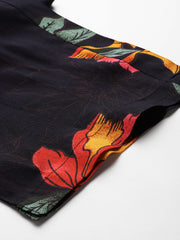 Black Floral Printed Tunic With Trouser Co-ord Set