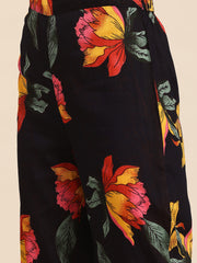 Black Floral Printed Tunic With Trouser Co-ord Set