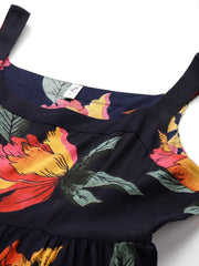 Black Floral Print Layered Fit & Flare Maxi Dress