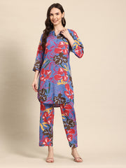 Multicolored Floral Printed Tunic With Trousers