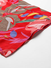 Red Floral Printed Tunic With Trousers