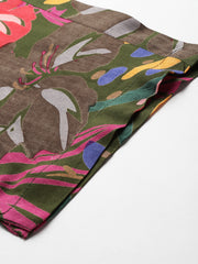 Green & Brown Floral Printed Tunic With Trousers