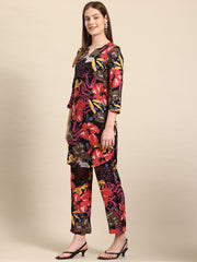 Black Casual Floral Printed Tunic With Trousers