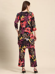 Black Casual Floral Printed Tunic With Trousers