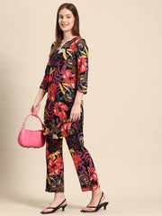 Black Casual Floral Printed Tunic With Trousers