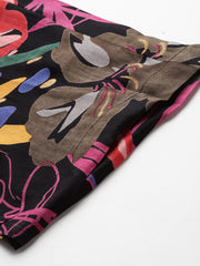Black Casual Floral Printed Tunic With Trousers