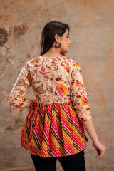 Floral Print Tie-Up Neck Peplum Top