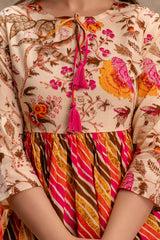 Floral Print Tie-Up Neck Peplum Top