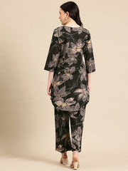 Black Floral Printed Pure Cotton Co-Ords