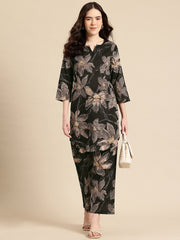 Black Floral Printed Pure Cotton Co-Ords