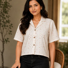 Printed Cotton Shirt Style Crop Top