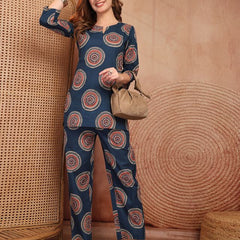Geometric Printed Pure Cotton Co-Ord Set - Blue
