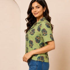 Floral Printed Cotton Shirt Style Top