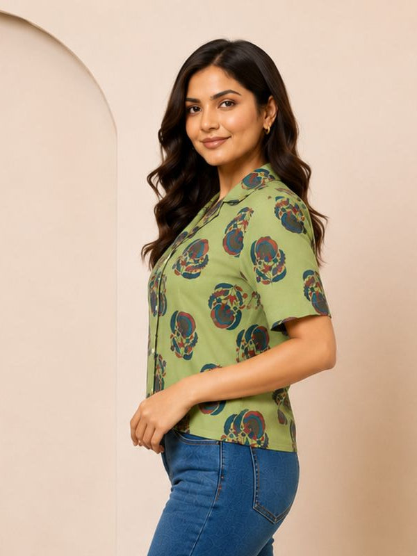 Floral Printed Cotton Shirt Style Top
