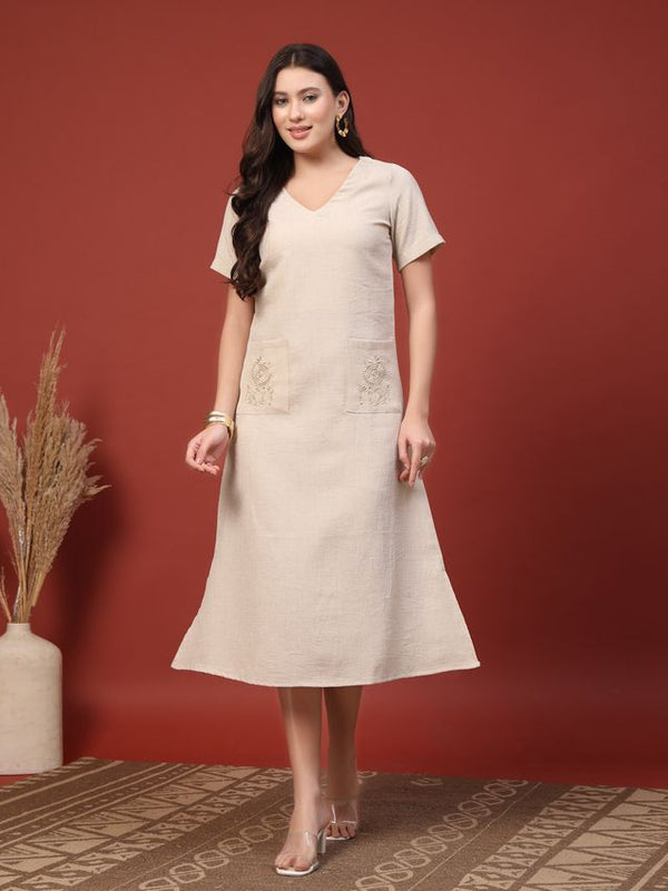Embroidered Jacquard A-Line Midi Dress
