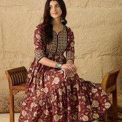 Women Floral Print Pure Cotton Fit and Flare Dress
