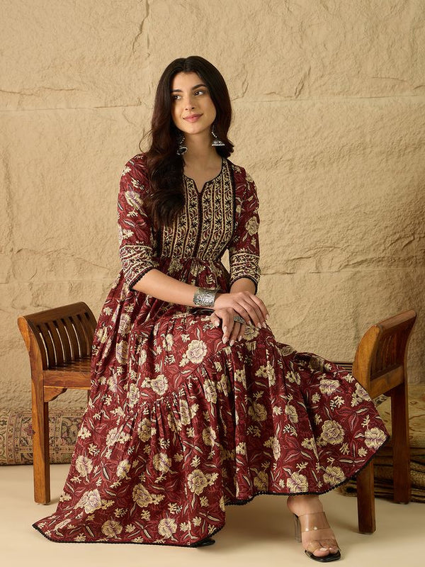 Women Floral Print Pure Cotton Fit and Flare Dress