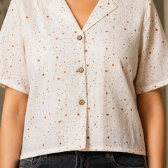 Printed Cotton Shirt Style Crop Top