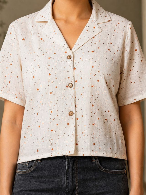 Printed Cotton Shirt Style Crop Top