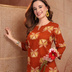 Geometric Printed Pure Cotton Co-Ord Set - Rust