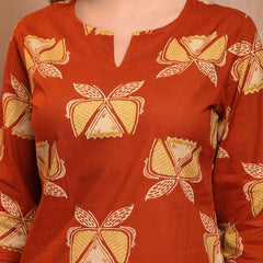 Geometric Printed Pure Cotton Co-Ord Set - Rust