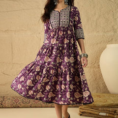 Women Floral Print Pure Cotton Fit and Flare Dress