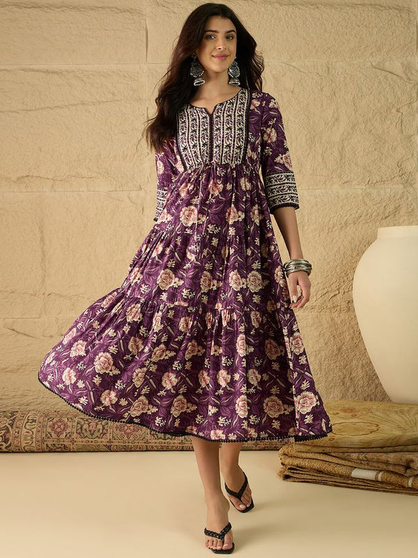 Women Floral Print Pure Cotton Fit and Flare Dress