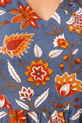 Grey Floral Printed Fit And Flared Midi Dress