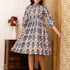 Floral Printed Fit & Flare Knee-Length Ethnic Dresses